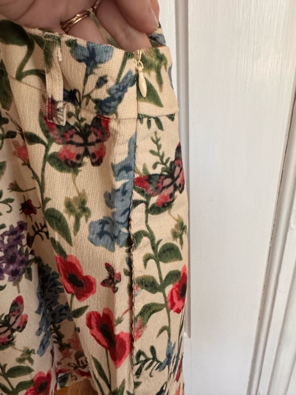 Cider Cream Floral Overall Shorts with Red & Blue Blooms - Picture 5 of 5